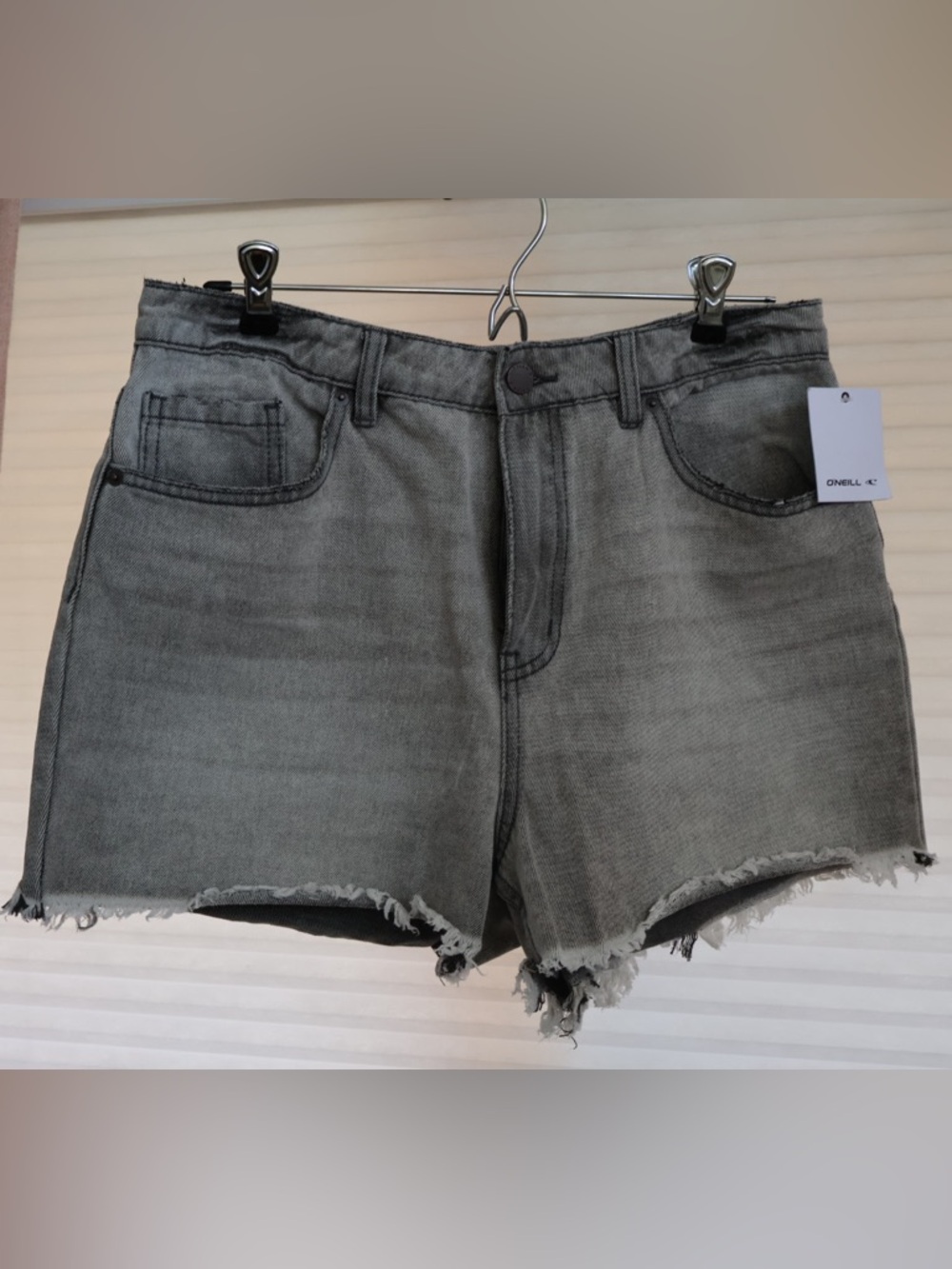 O'Neill Women's Gray Frayed Hem Denim Shorts